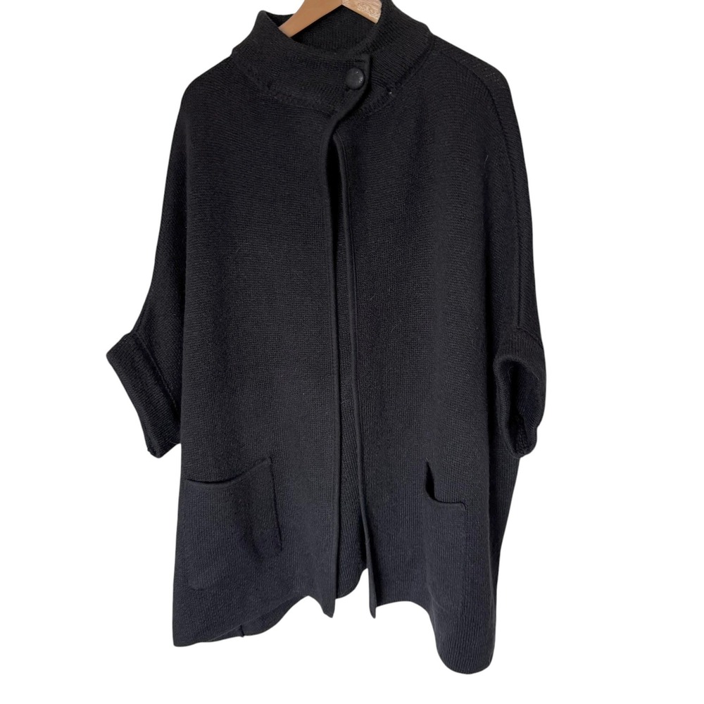 LC Lauren Conrad Poncho Women OS Black Good Mock Neck Short Sleeve Knit Cardigan